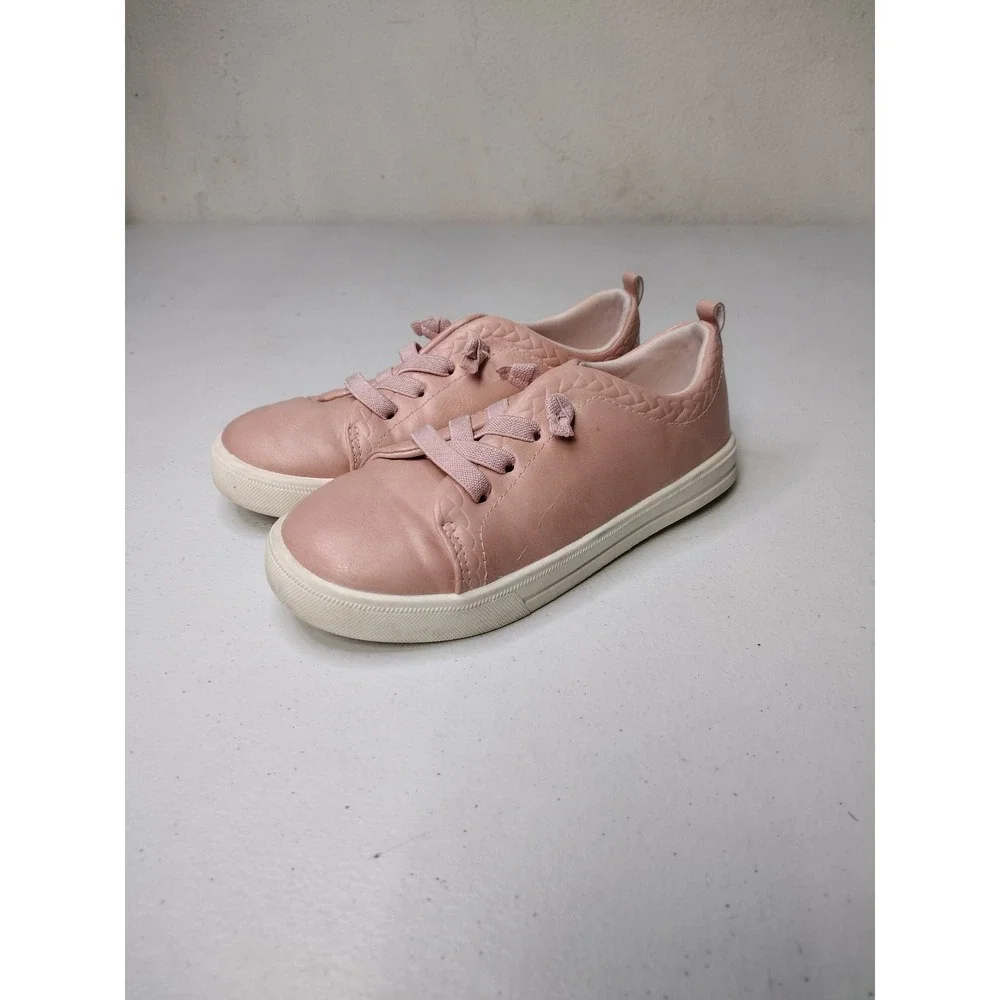 OshKosh B'gosh Girls Pink Faux Leather Slip On Sneakers Size 13M Braided Detail